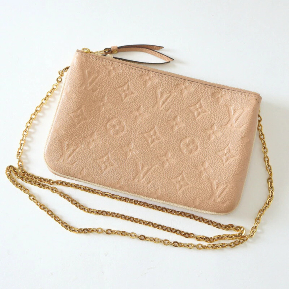 Louis Vuitton Pochette Double Zip Shoulder Bag Monogram Empreinte Beige Dor